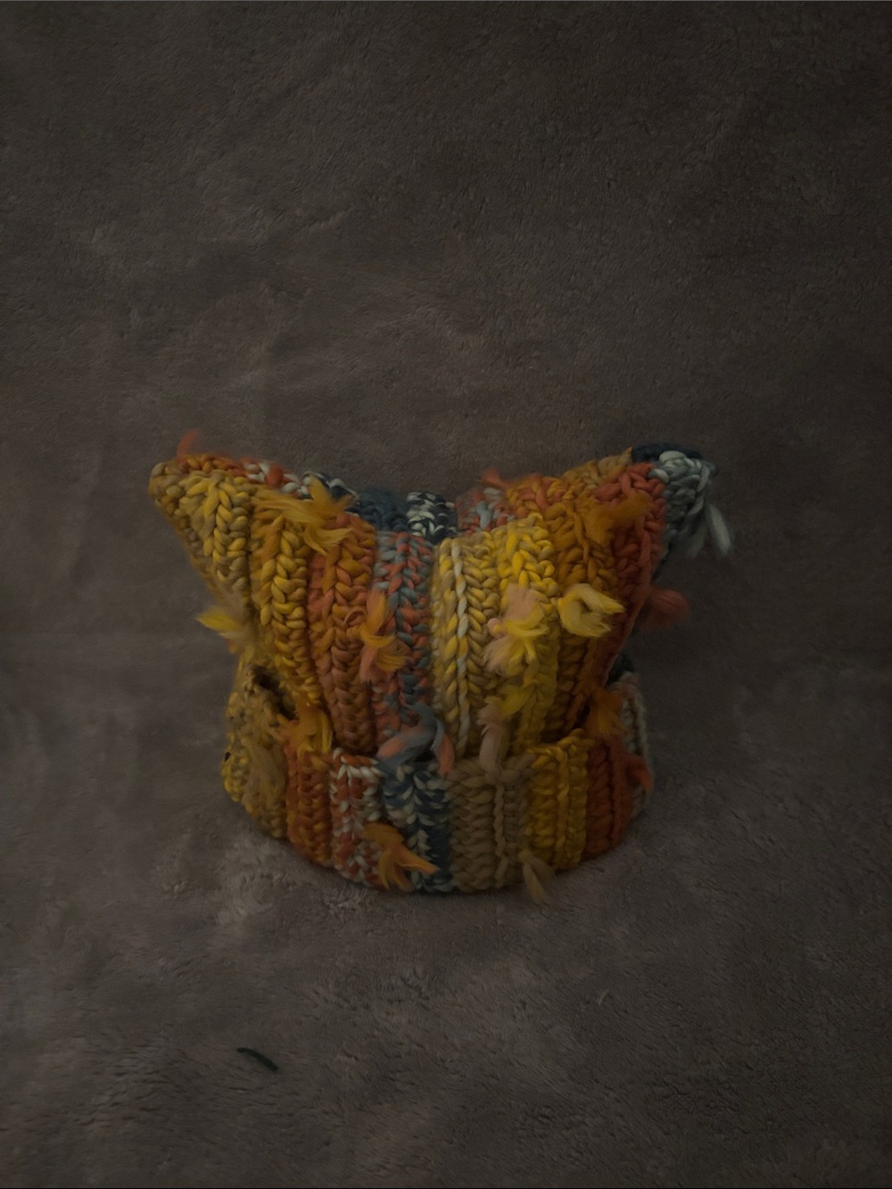 Hand-Knit Multicolor Yellow Beanie Hat